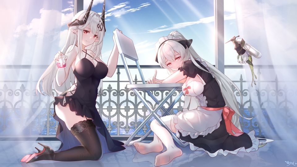 Lingshalan マドロック 温蒂 明日方舟 连衣裙 女仆 尖耳 长筒袜