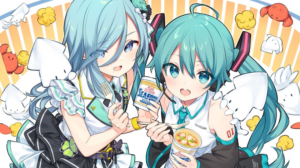 Sama 初音ミク 日野森雫 Project_Sekai VOCALOID 动物 碧眼 脸红