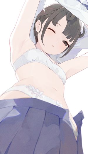 原创,ヒロき,黑发,bra,breasts,视线正对,挤眼,胖次,短发,短裙,single,下着,脱衣,白背景