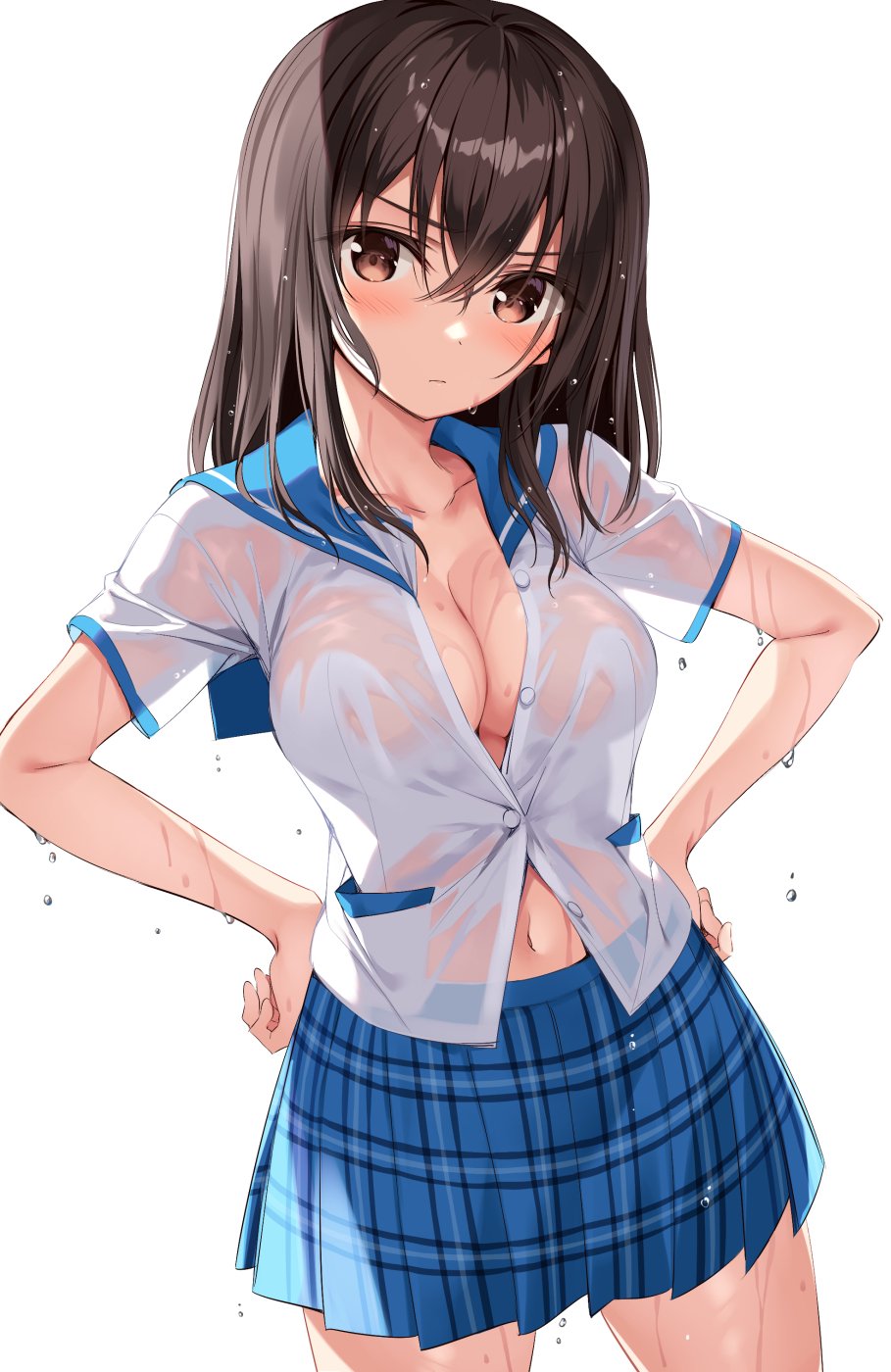 姫柊雪菜 Oryou 白背景 黑发 胸部 棕色眼 Cleavage 巨乳