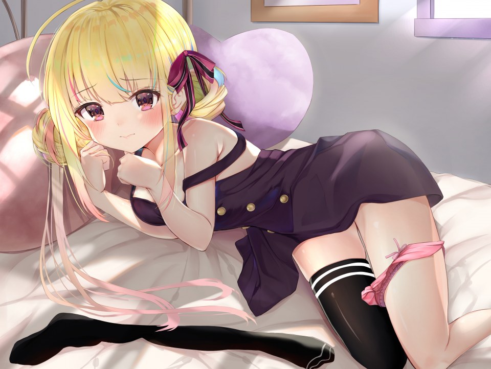 つかさ 原创 金发 脸红 连衣裙 长发 Panty_Pull 紫色眼