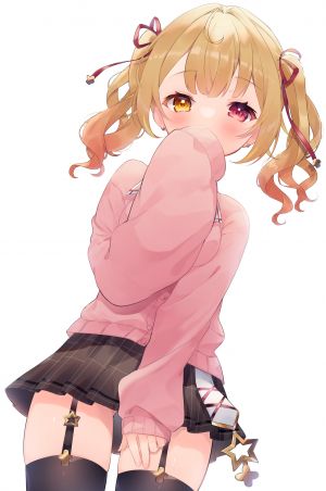 Vtuber,Nijisanji,星川サラ,akuo_11,single,长发,長身像,视线正对,脸红,金发,白背景,双马尾,长袖