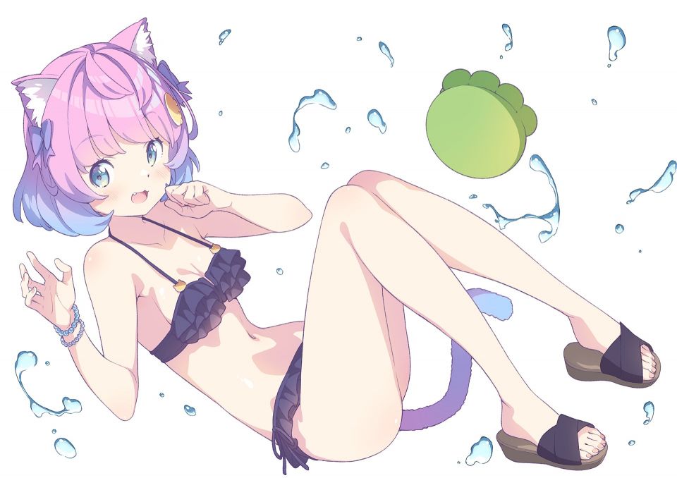 原创 織田広之 兽耳 水着 碧眼 青发 Breasts 猫耳