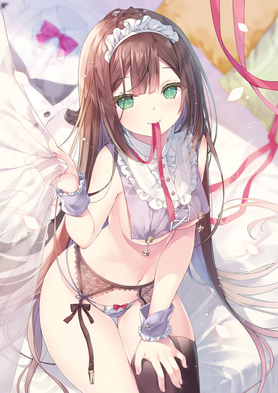 みわべさくら 吊带袜 Lingerie 女仆 No-Bra 胖次 Stockings 黑丝