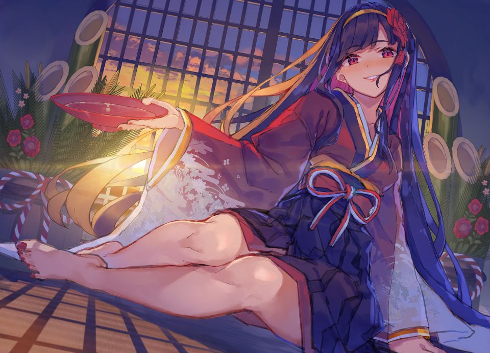 原创 脸红 和服 长发 红色眼