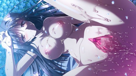 庄名泉石,柚子奈ひよ,tohno_ren,natsuzora_no_perseus,游戏CG,黑发,脸红,breasts,长发,nipples,nude,花瓣,猫咪,红色眼,uncensored