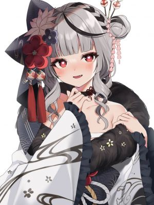 Vtuber,Hololive,沙花叉クロヱ,マシュ様,single,长发,長身像,视线正对,脸红,前发,红色眼,白背景,银发,直刘海