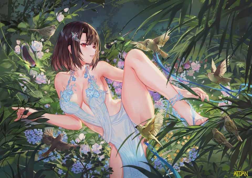 ATDAN 原创 动物 脸红 胸部 茶发 连衣裙 No-Bra