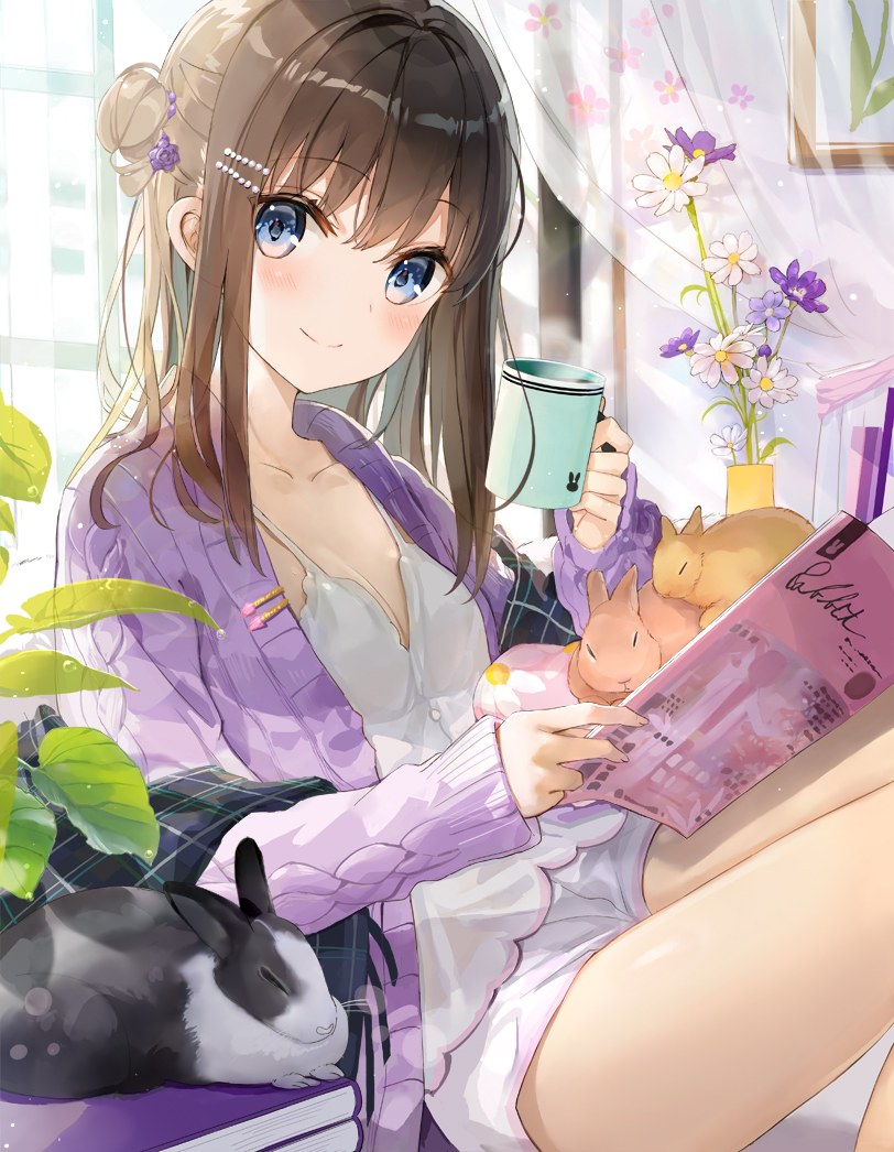 原创 ふーみ 动物 前发 碧眼 脸红 胸部 茶发