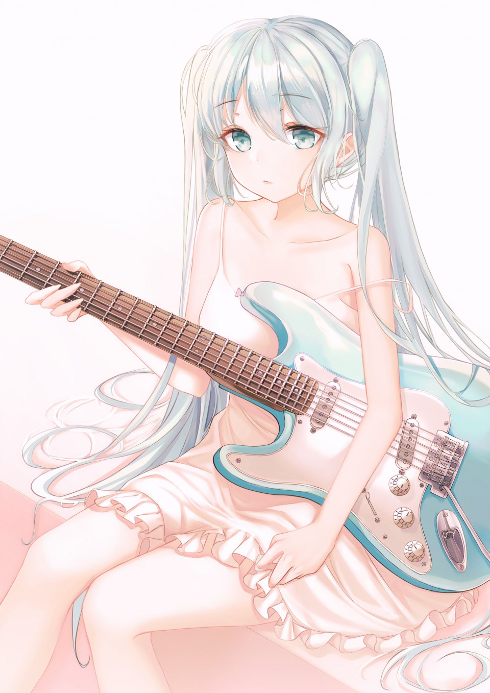 初音ミク VOCALOID Jung5u 前发 碧眼 青发 连衣裙 Holding