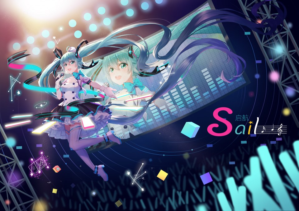 VOCALOID 初音ミク Shrimp虾仁 Single Highres 開いた口 双马尾 呆毛