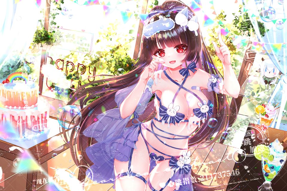 Hanajiang 原创 Bra Breasts Cleavage 长发 红色眼 下着