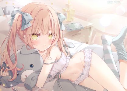 hoshi,原创,茶发,萝莉,长发,露脐,胖次,双马尾,下着,黄色眼,scan