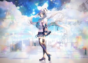 しおみづ,初音ミク,VOCALOID,长发,短裙,黑丝,双马尾,絶対領域