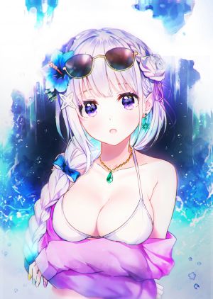 从零开始的异世界生活,Emilia,Dana,长发,single,長身像,脸红,视线正对,開いた口,胸部,前发,露肩,紫色眼,巨乳,cleavage,银发