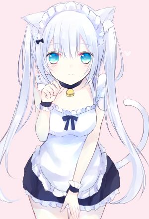 兽耳,女仆,猫耳,白毛,双马尾