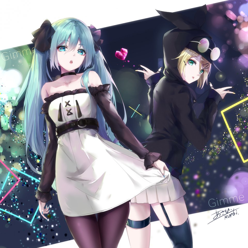 あさひクロイ 初音ミク 鏡音リン VOCALOID 连衣裙 眼鏡 黑丝 Stockings