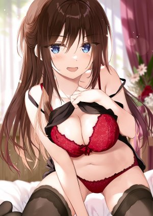 僕のカノジョ先生,藤城真香,Oryou,前发,碧眼,脸红,bra,胸部,茶发,cleavage,长发,视线正对,横乳,開いた口,胖次,衬衫,笑顔,single,黑丝,结发,下着,超长发