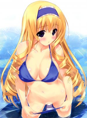 慎太郎,IS,水着,金发,碧眼,脸红,breasts,cleavage,erect_nipples,lingerie,长发,露脐,nipples,開口,胖次,panty_pull,single,泳装,结发,双马尾,下着,censored