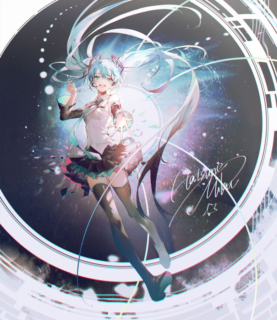 VOCALOID 初音ミク 白祈QSR Single 長身像 视线正对 Highres 開いた口