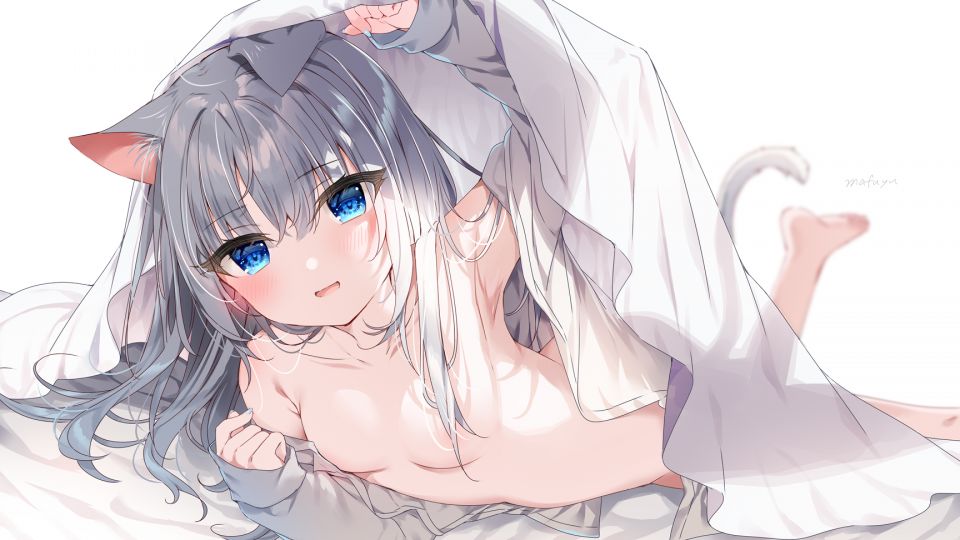 まふゆ 原创 兽耳 裸足 脸红 Breasts 猫娘 长发