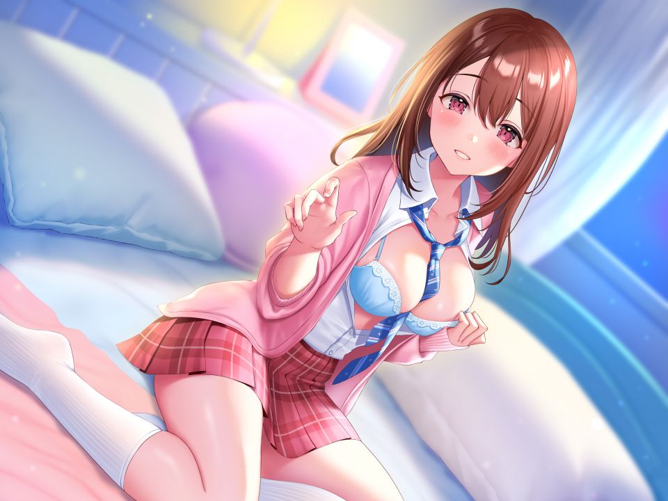 Shimashima08123 原创 脸红 Bra 茶发 Kneehighs 长发 学校制服