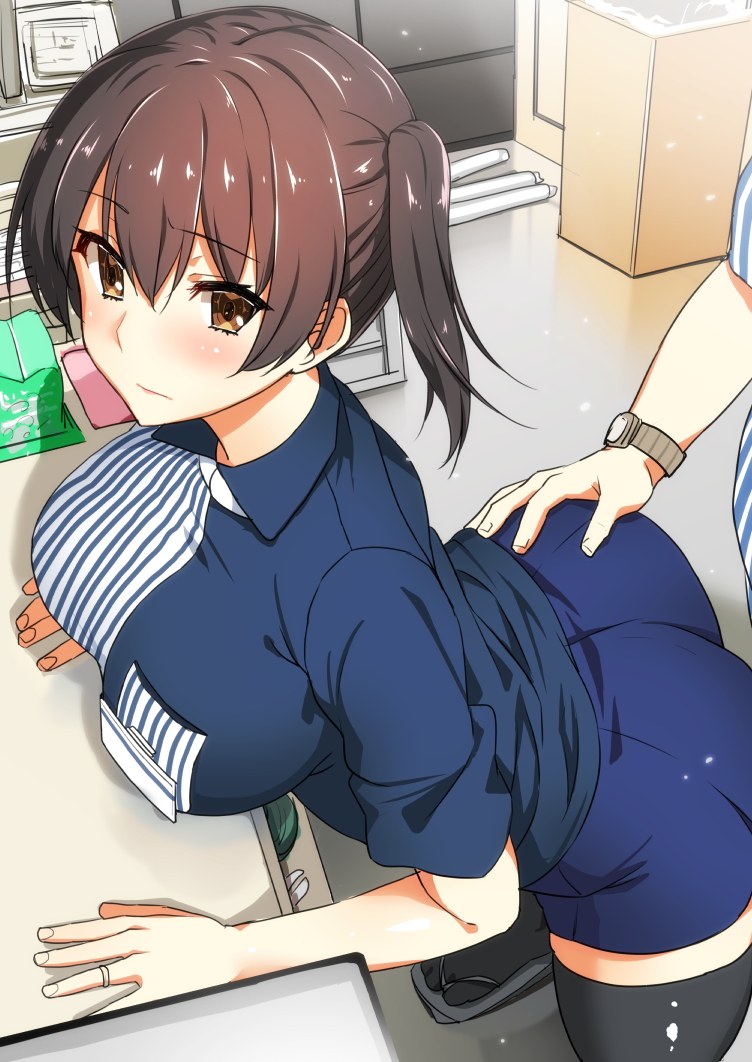 艦隊これくしょん Lawson B-ginga 脸红 胸部 棕色眼 茶发 Groping