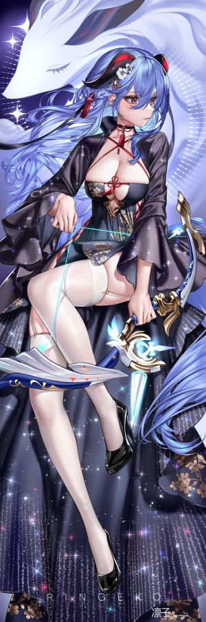 ringeko-chan,甘雨,原神,汉服,No-Bra,长筒袜,丝袜,weapon