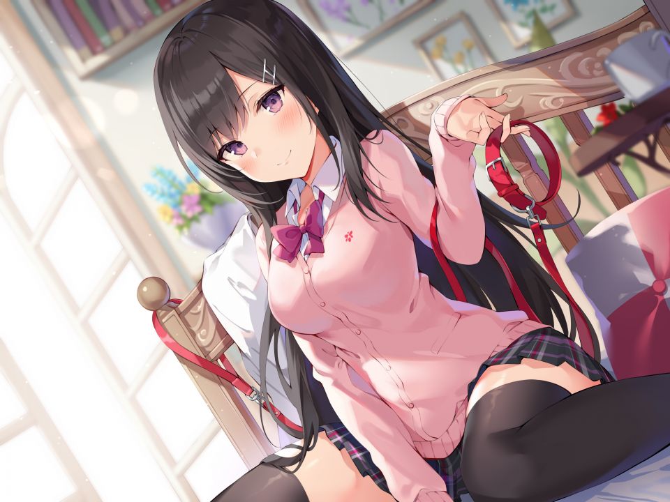 Ale_Nqki 原创 黑发 黑丝 脸红 领结 Breasts 项圈