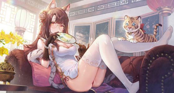 lino_chang,兽耳,汉服,眼鏡,猫耳,胖次,掀裙,黑丝