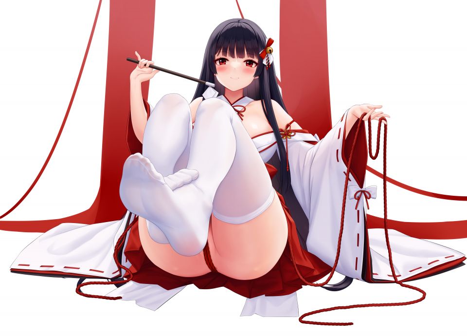 Allenes 原创 黑发 和服 长发 巫女 Nopan 红色眼