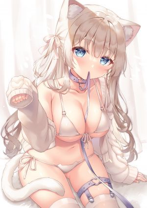 シオノ,兽耳,水着,garter,猫耳,Stockings,泳装,黑丝,露点