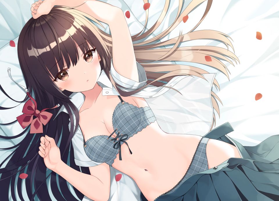 Uramakaron 原创 Bra 棕色眼 茶发 长发 胖次 短裙